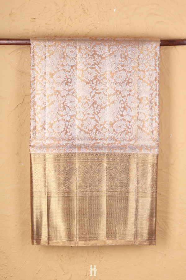 Kanchipuram Silk Saree In Tissue Orange With Floral Design