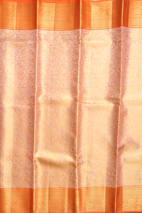 Kanchipuram Silk Saree In Tissue Orange With Floral Design