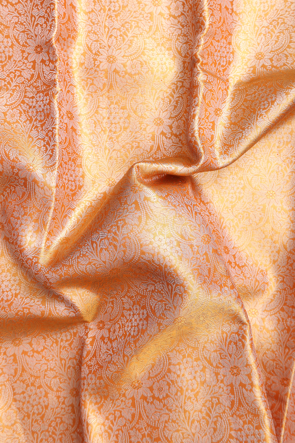 Kanchipuram Silk Saree In Tissue Orange With Floral Design