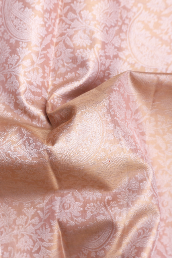 Kanchipuram Silk Saree In Tissue Orange With Floral Design