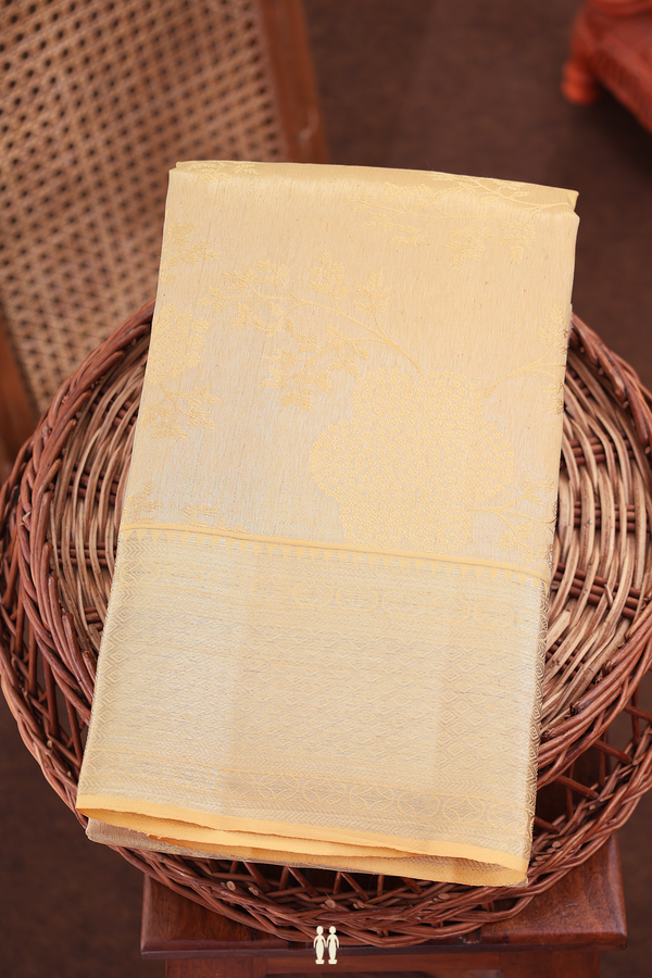 Kanchipuram Silk Saree In Tissue Pale Orange With Leaf Design