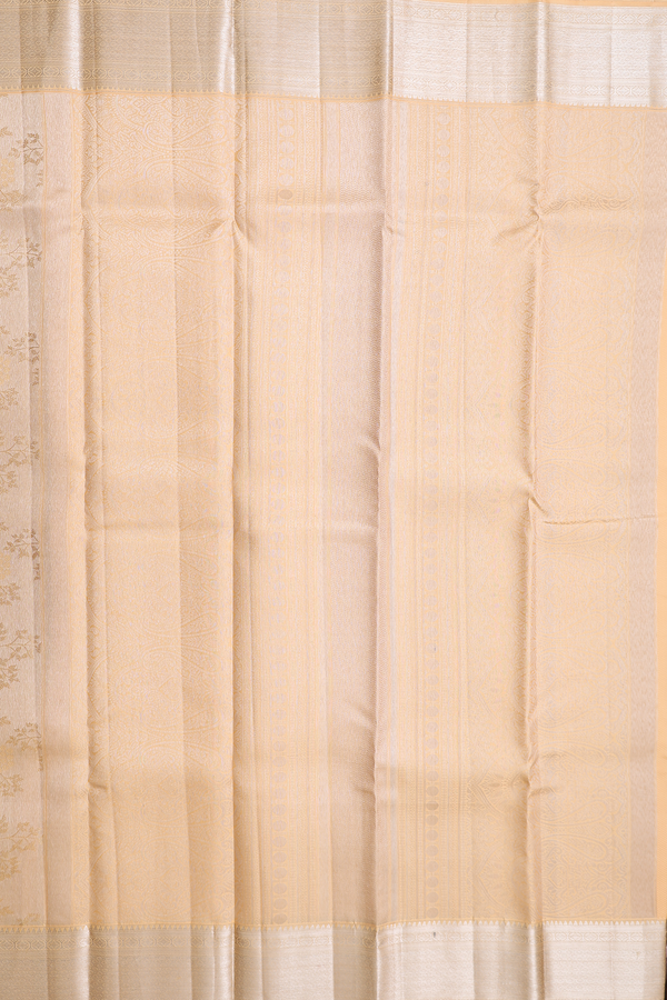 Kanchipuram Silk Saree In Tissue Pale Orange With Leaf Design