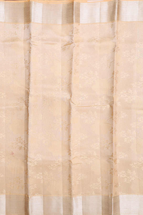 Kanchipuram Silk Saree In Tissue Pale Orange With Leaf Design