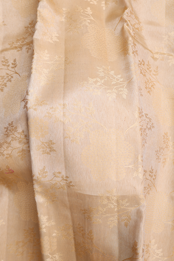 Kanchipuram Silk Saree In Tissue Pale Orange With Leaf Design