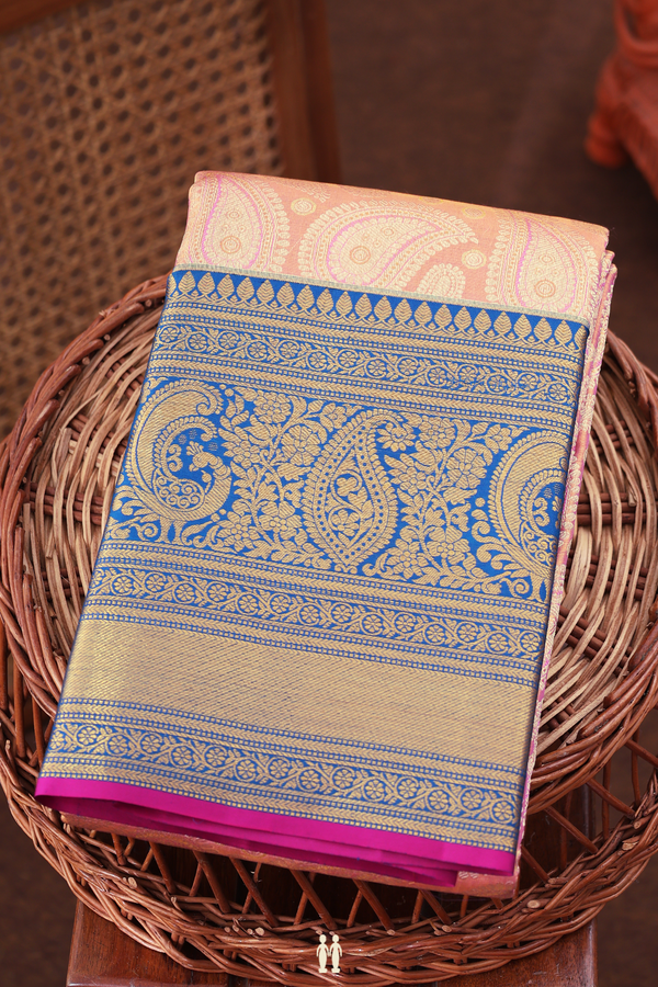 Kanchipuram Silk Saree In Tissue Peach With Paisley Design