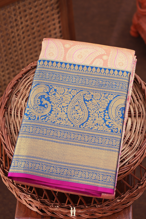 Kanchipuram Silk Saree In Tissue Peach With Paisley Design