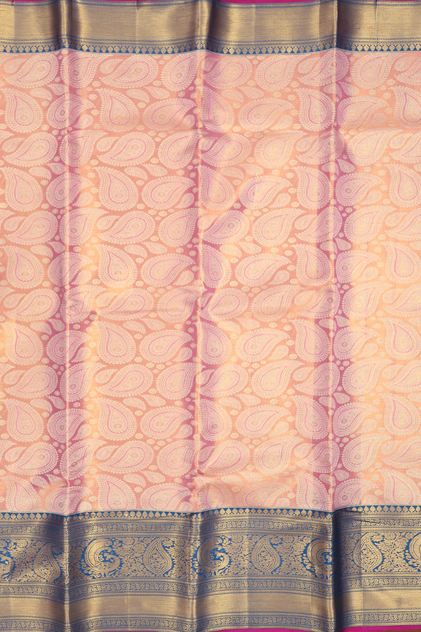 Kanchipuram Silk Saree In Tissue Peach With Paisley Design