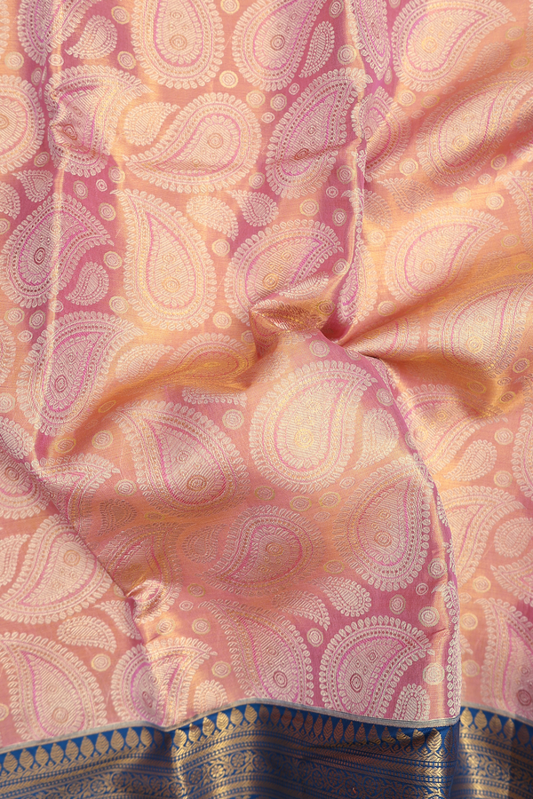 Kanchipuram Silk Saree In Tissue Peach With Paisley Design