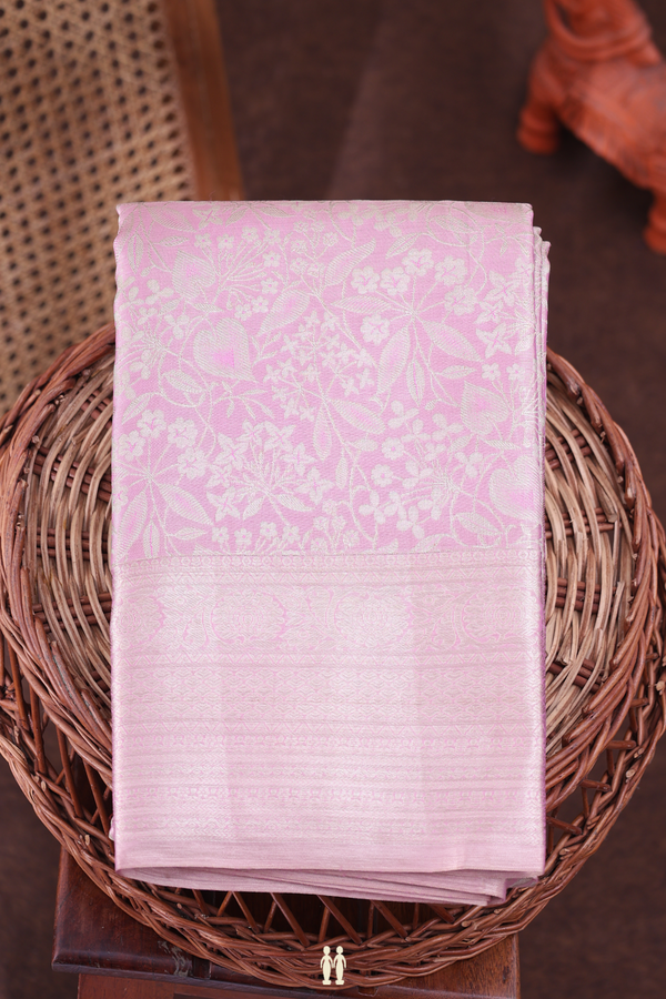 Kanchipuram Silk Saree In Tissue Pink With Floral Design