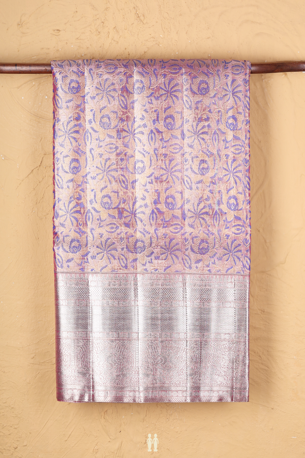 Kanchipuram Silk Saree In Tissue Pink With Floral Design