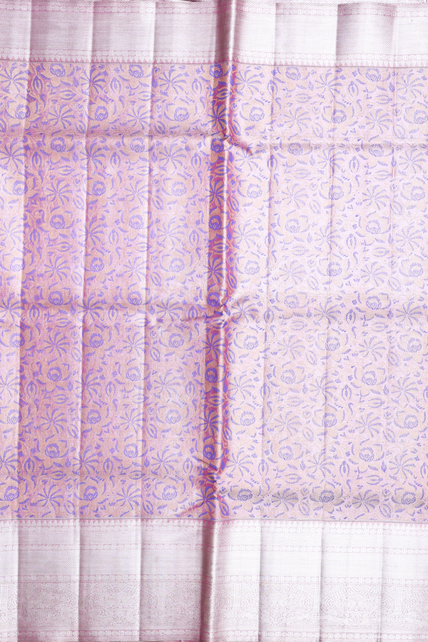 Kanchipuram Silk Saree In Tissue Pink With Floral Design