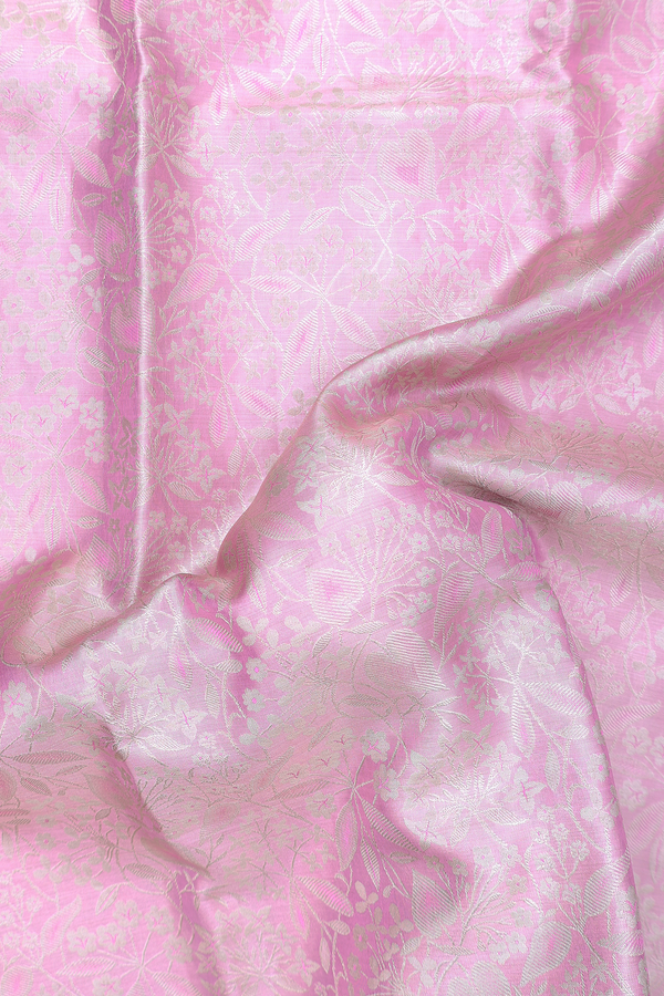 Kanchipuram Silk Saree In Tissue Pink With Floral Design