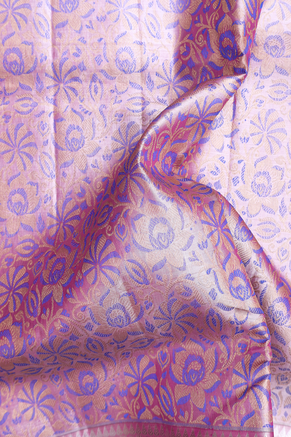 Kanchipuram Silk Saree In Tissue Pink With Floral Design