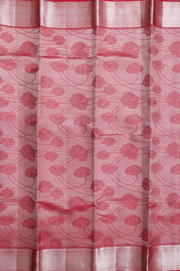 Kanchipuram Silk Saree In Tissue Red With Floral Design
