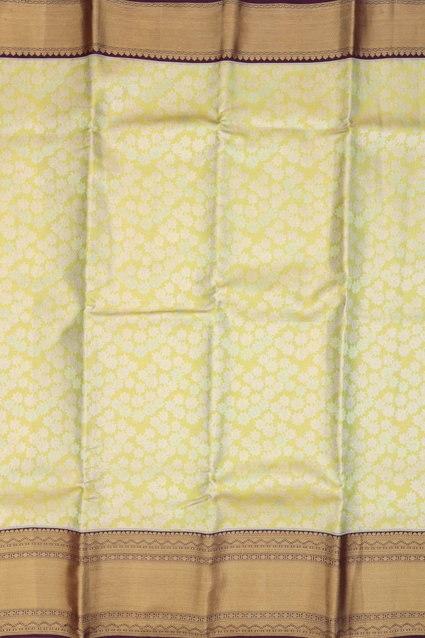 Kanchipuram Silk Saree In Tissue Yellow With Floral Design