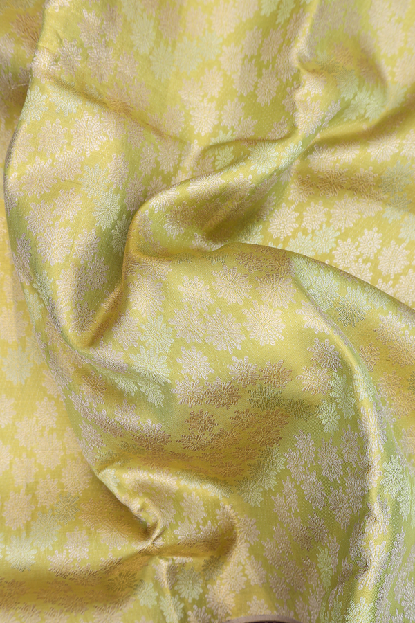 Kanchipuram Silk Saree In Tissue Yellow With Floral Design