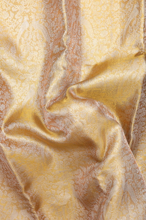 Kanchipuram Silk Saree In Tissue Yellow With Peacock Design