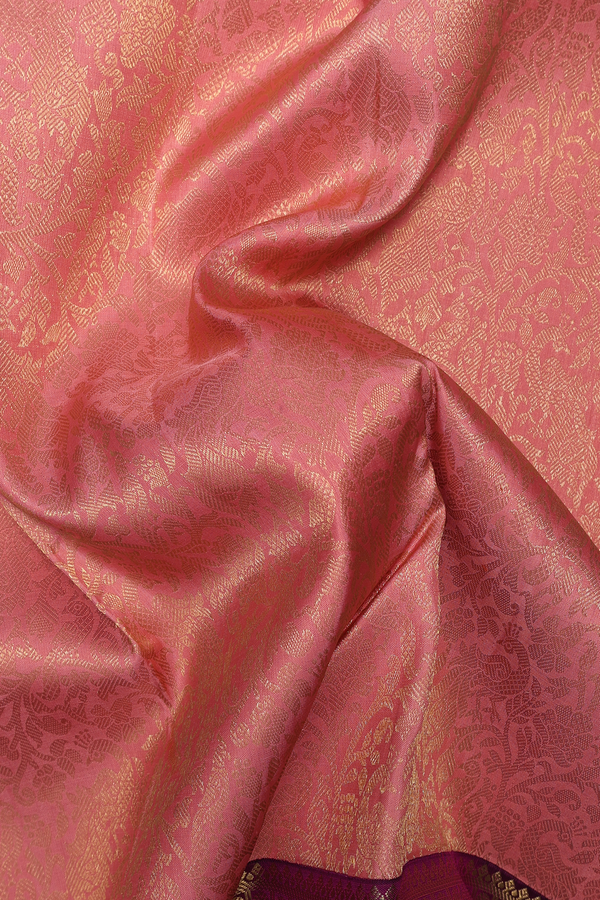 Kanchipuram Silk Saree In Tulip Pink With Peacock Design