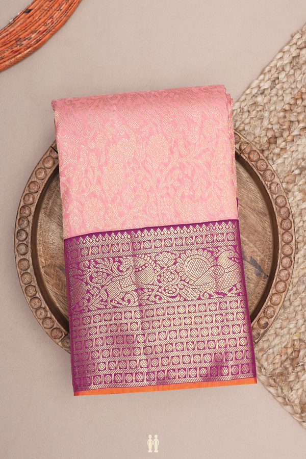 Kanchipuram Silk Saree In Tulip Pink With Peacock Design