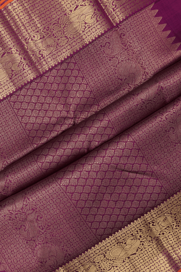 Kanchipuram Silk Saree In Tulip Pink With Peacock Design