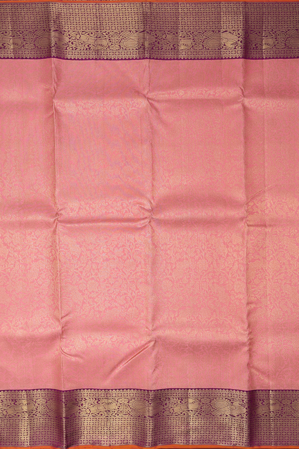 Kanchipuram Silk Saree In Tulip Pink With Peacock Design