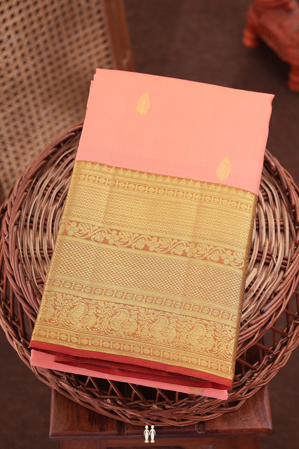 Kanchipuram Silk Saree In Tulip Pink With Zari Buttas