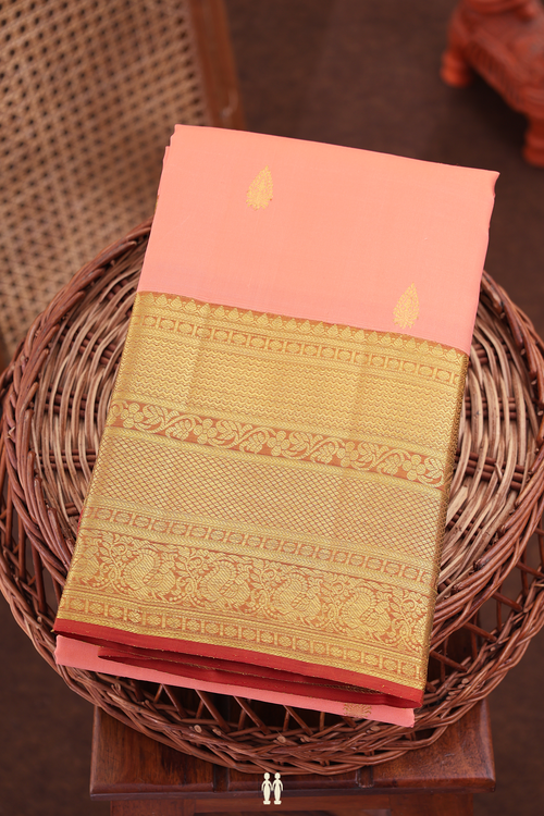 Kanchipuram Silk Saree In Tulip Pink With Zari Buttas