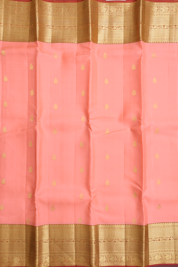 Kanchipuram Silk Saree In Tulip Pink With Zari Buttas