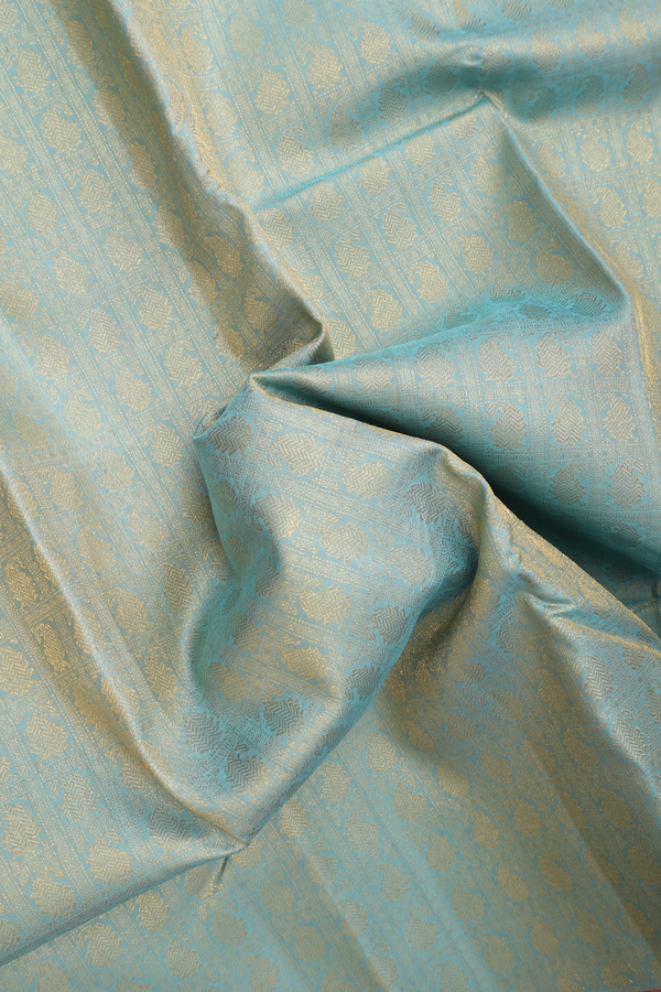 Kanchipuram Silk Saree In Turkish Blue With Checks Design