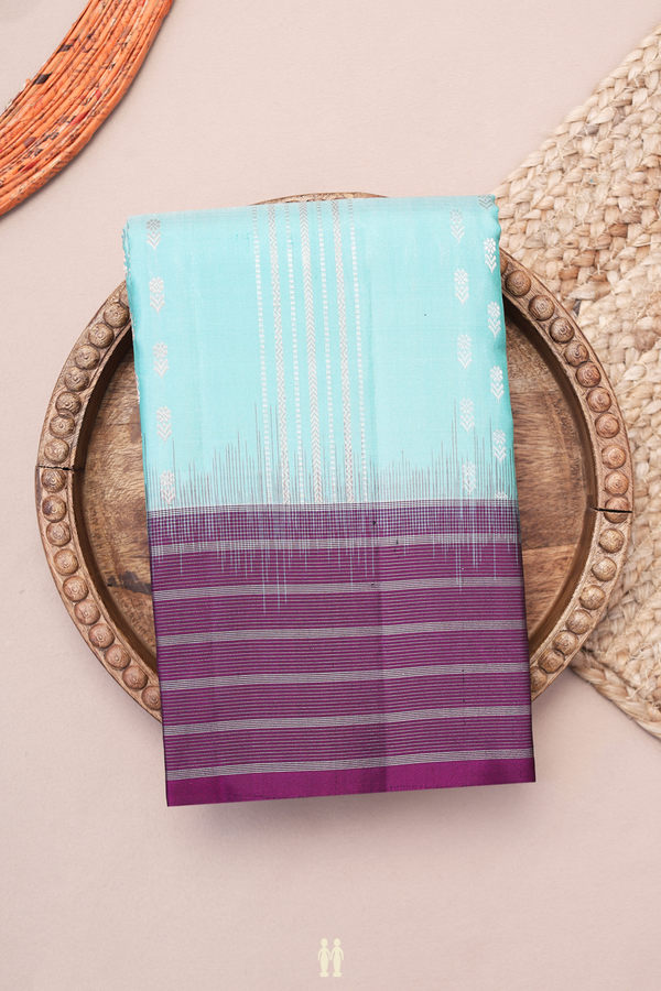 Kanchipuram Silk Saree In Turkish Blue With Stripes Design