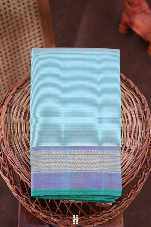 Kanchipuram Silk Saree In Turkish Blue With Stripes Design
