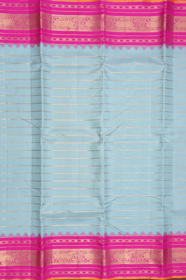 Kanchipuram Silk Saree In Turkish Blue With Stripes Design