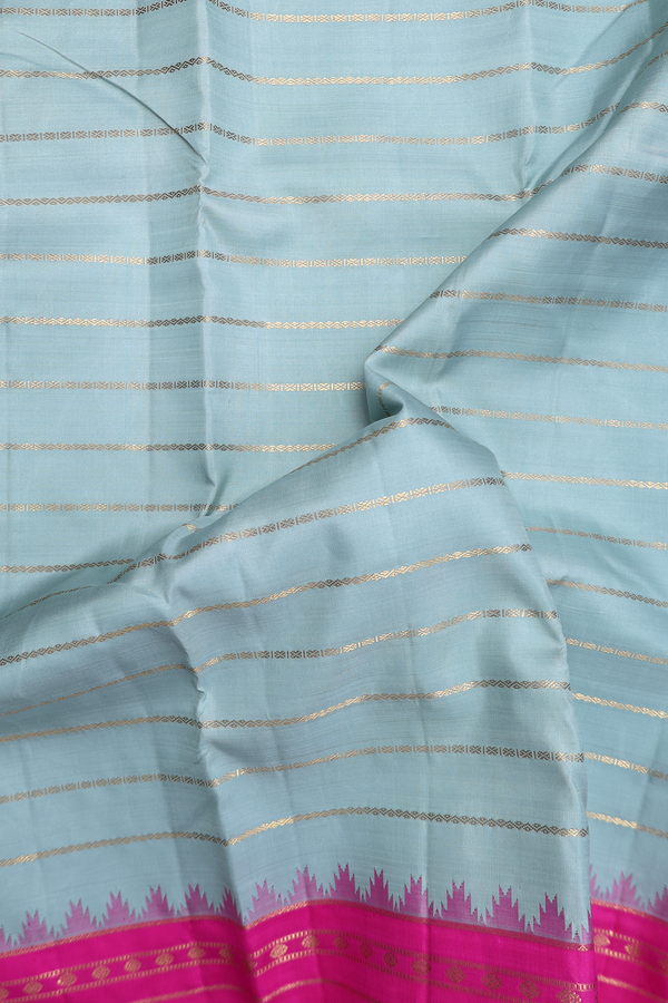 Kanchipuram Silk Saree In Turkish Blue With Stripes Design