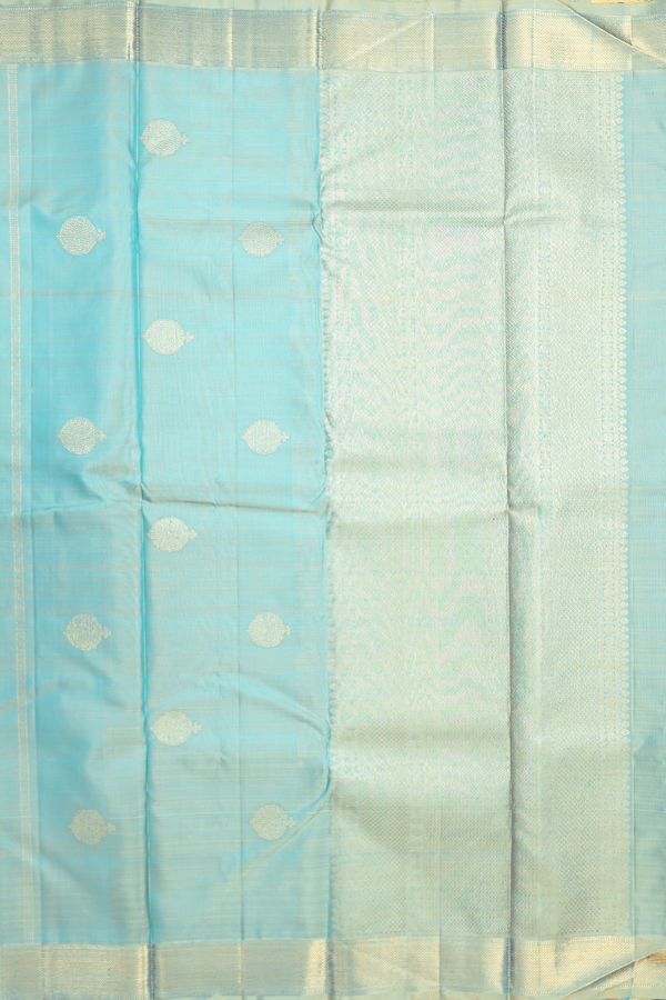 Kanchipuram Silk Saree In Turkish Blue With Zari Buttas