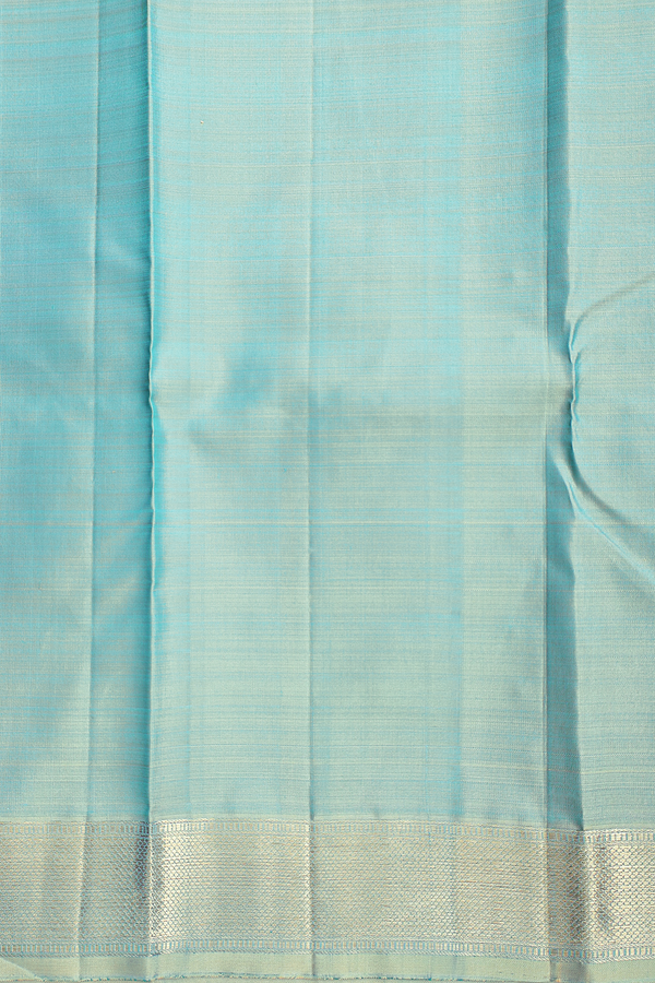 Kanchipuram Silk Saree In Turkish Blue With Zari Buttas