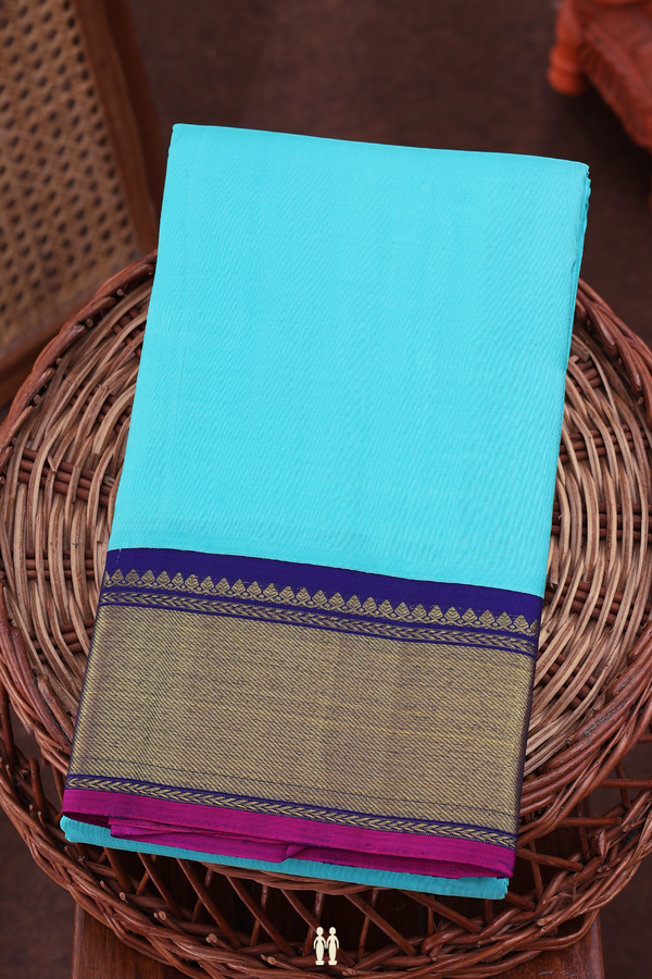 Kanchipuram Silk Saree In Turquoise Blue With Contrast Border