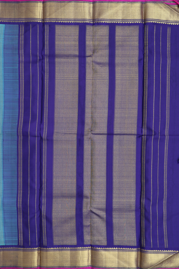 Kanchipuram Silk Saree In Turquoise Blue With Contrast Border