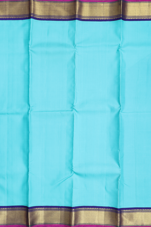 Kanchipuram Silk Saree In Turquoise Blue With Contrast Border