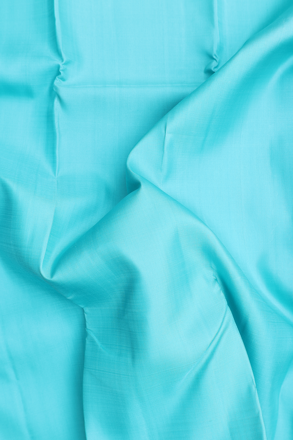Kanchipuram Silk Saree In Turquoise Blue With Contrast Border