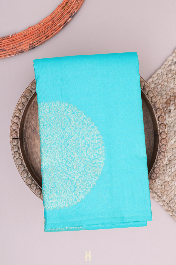 Kanchipuram Silk Saree In Turquoise Green With Mandala Design