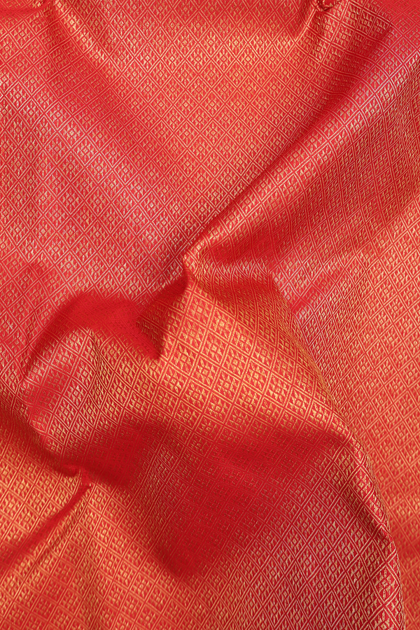 Kanchipuram Silk Saree In Vermillion Red With Brocade Design