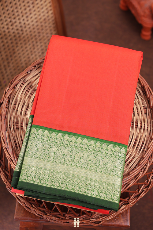 Kanchipuram Silk Saree In Vermillion Red With Contrast Border