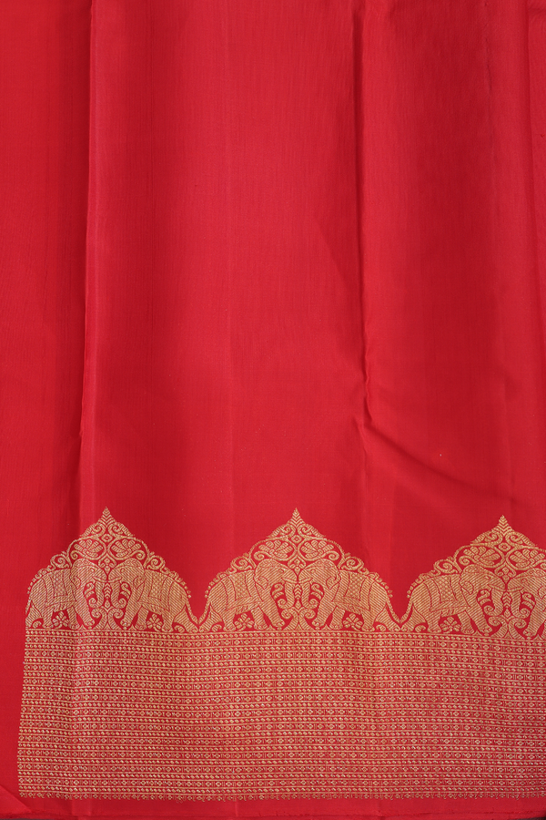 Kanchipuram Silk Saree In Vermillion Red With Paisley Buttas