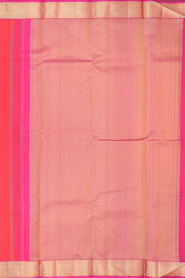 Kanchipuram Silk Saree In Vermillion Red With Peacock Buttas