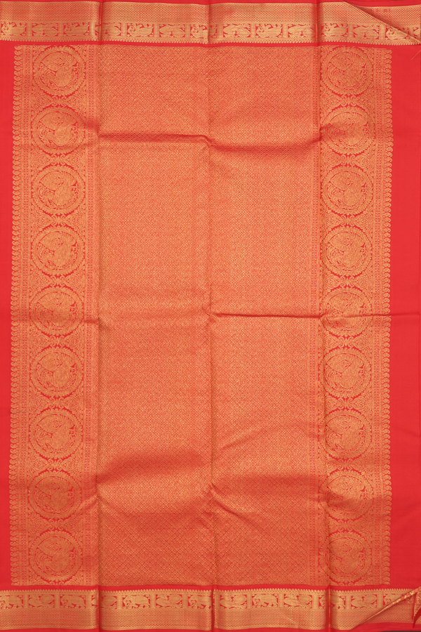 Kanchipuram Silk Saree In Vermillion Red With Stripes Design