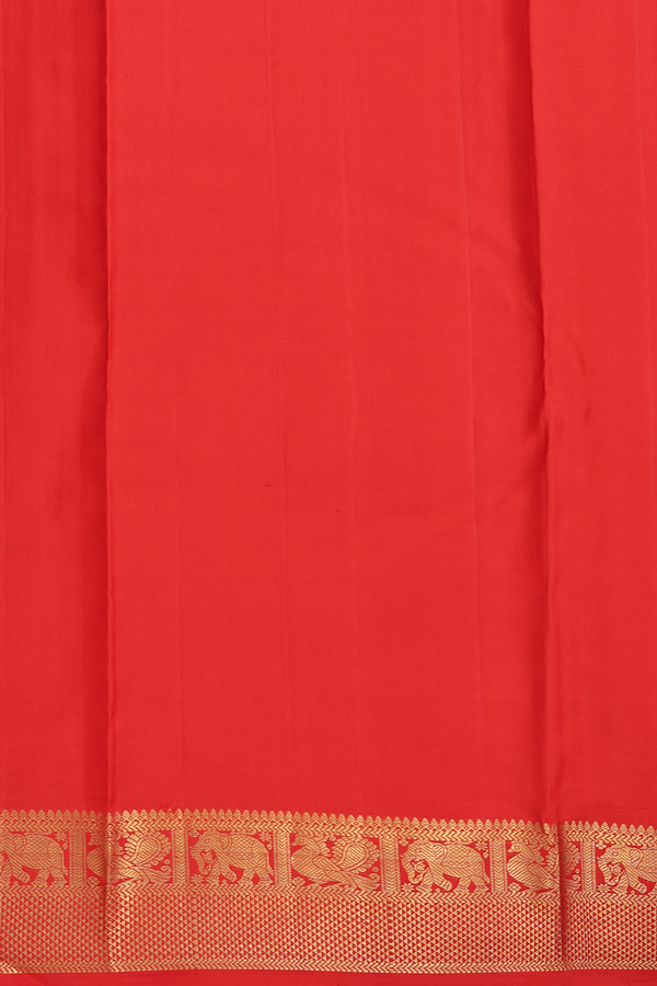 Kanchipuram Silk Saree In Vermillion Red With Stripes Design
