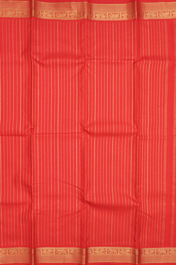 Kanchipuram Silk Saree In Vermillion Red With Stripes Design