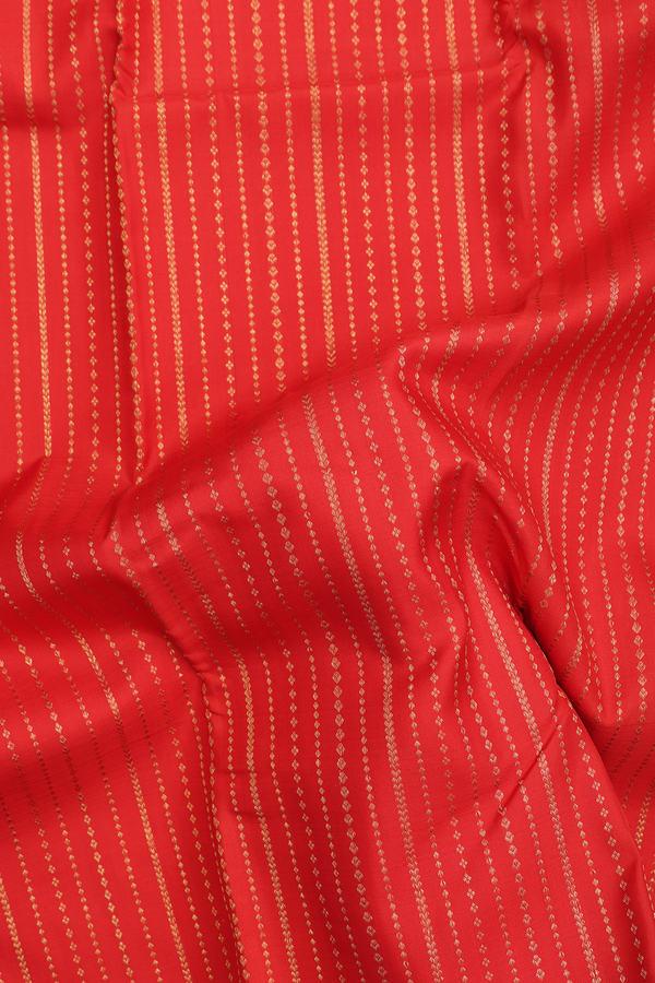 Kanchipuram Silk Saree In Vermillion Red With Stripes Design