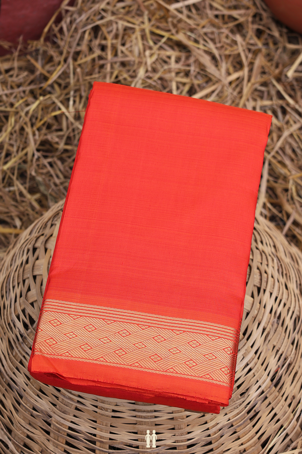 Kanchipuram Silk Saree In Vermillion Red With Zari Border