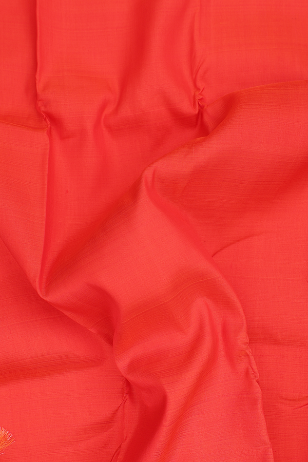 Kanchipuram Silk Saree In Vermillion Red With Zari Border